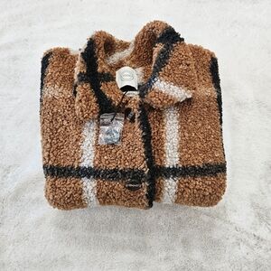 Sherpa Jacket Teddy Bear Jackets Black White And Brown Plaid Fuzzy Jacket